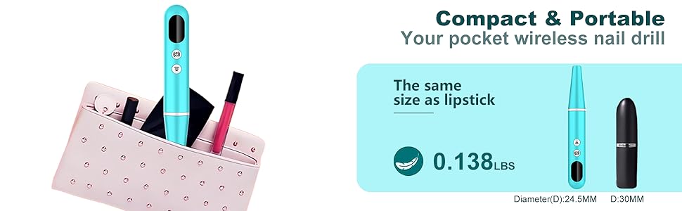 Compact & Portable:Your pocket wireless nail dril