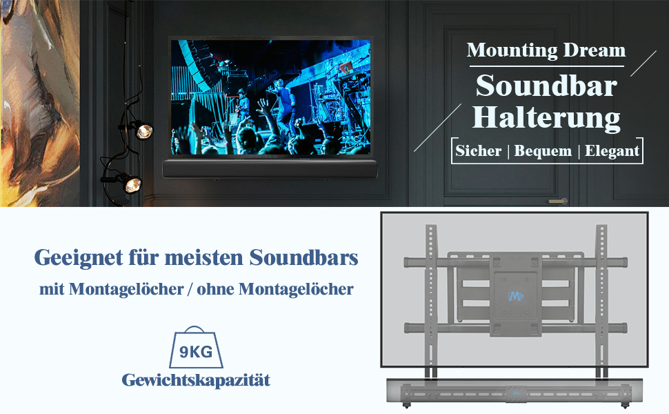 Mounting Dream Universal Soundbar Bracket Fits Soundbars with/without