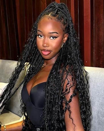 Knotless Boho Braided Wigs for Black Women Double Full Lace Boho Box Braid Wig Goddess Braided Wigs