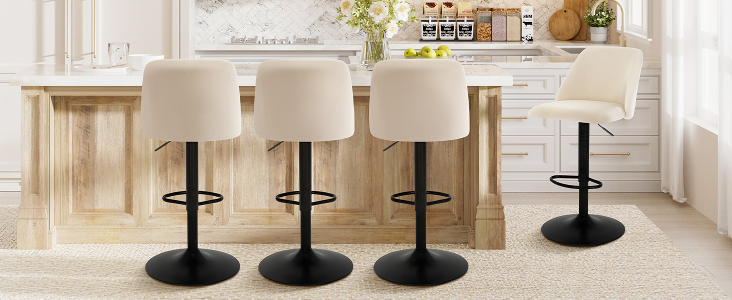 Upholstered bar chairs in cozy kitchen scene