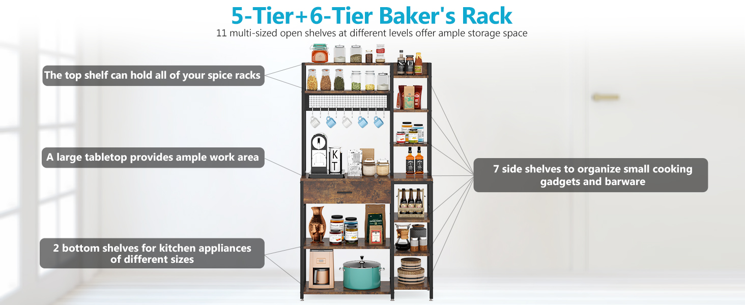 Amazon.com - Tribesigns Baker's Rack with Drawer, 70.9 inch Kitchen ...