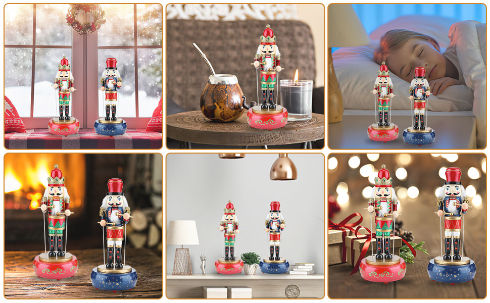 Auniq Wooden Nutcracker Music Box, Christmas Decorations Musical