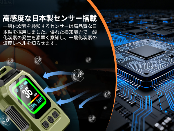 一酸化炭素チェッカー 340時間連続 4in 一酸化炭素中毒防止 一酸化炭素
