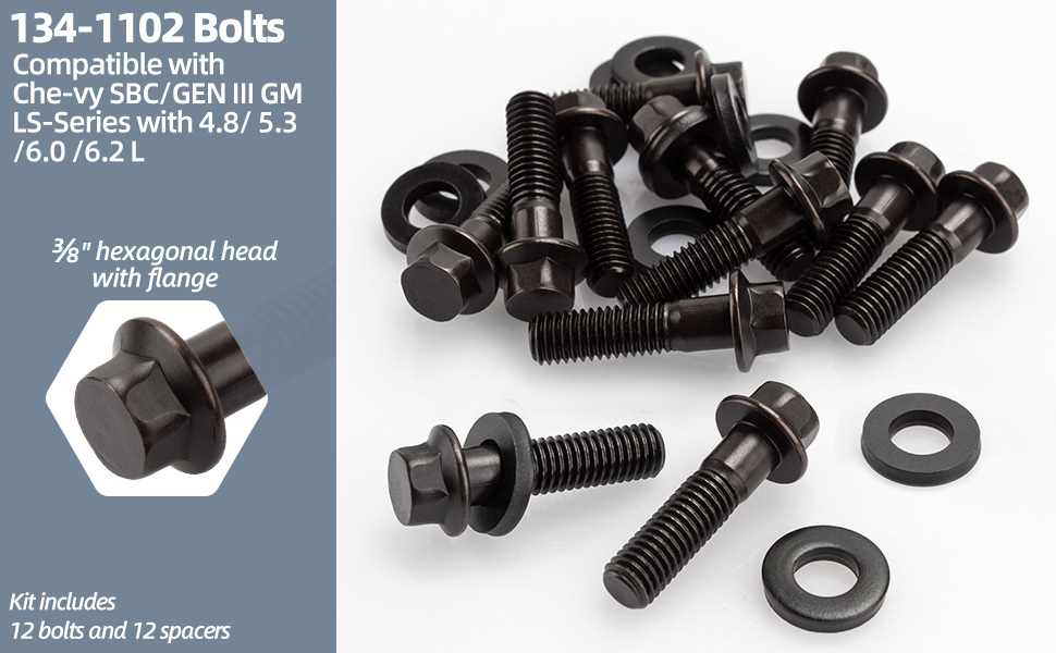 1341102 Header Bolt Kits 3/8in Flange Hex Chromoly Header
