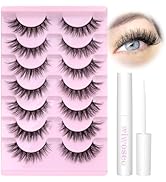wiwoseo Short Lashes Natural Look Eyelashes with Lash Glue Cat Eye Lashes with Glue Kit Natural L...
