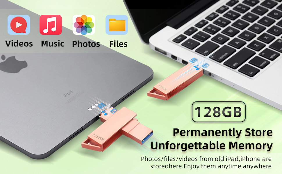 [MFi Certified]iPhone Flash Drive,Dual USB Drive 128GB,iPhone USB Stick