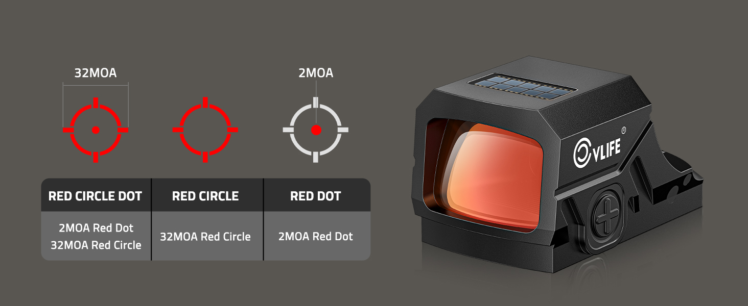 Multiple reticle system - CVLIFE BearSwift Enclosed Solar red dot Sight