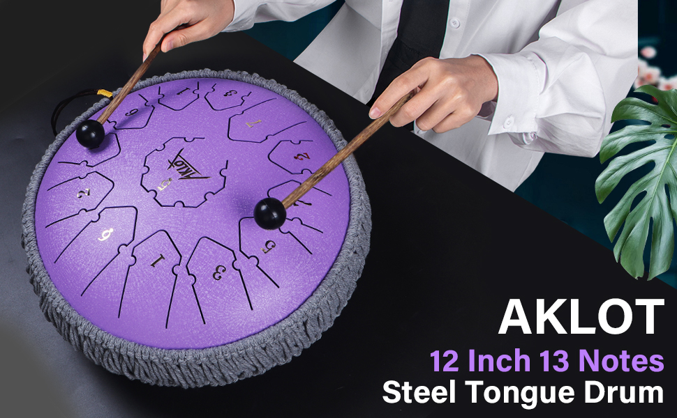 Tongue Drum,AKLOT Steel Tongue Drum 12 inch 13 Notes Alloy Steel Tongue