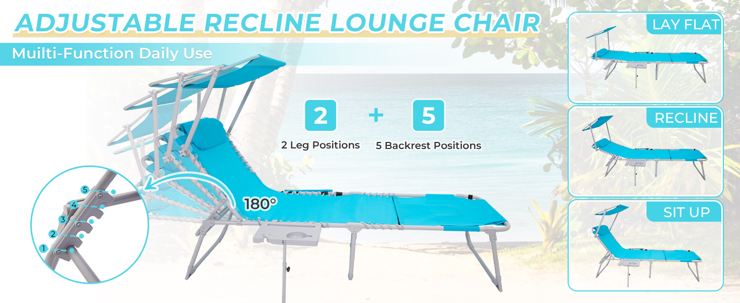 WEJOY Chaise Lounge Chair with Canopy and Side Table for Outdoor