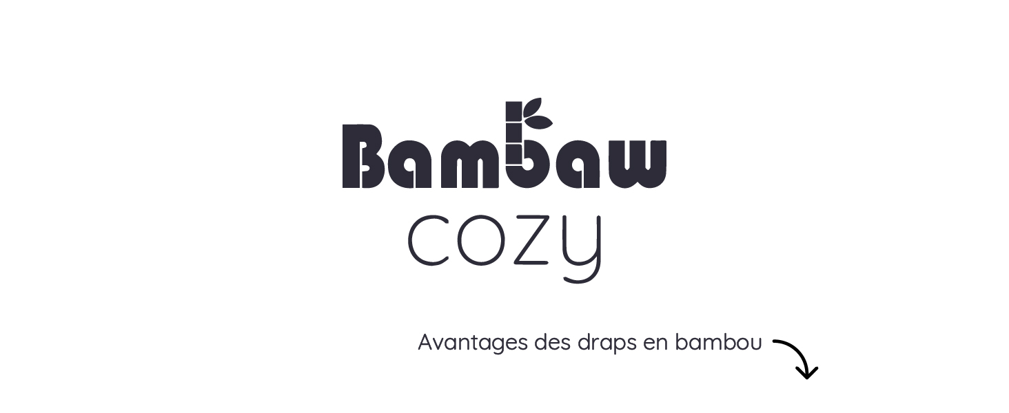 logo bambaw cosy sur fond blanc avec une flèche indiquant les bénéfices du drap en bambou