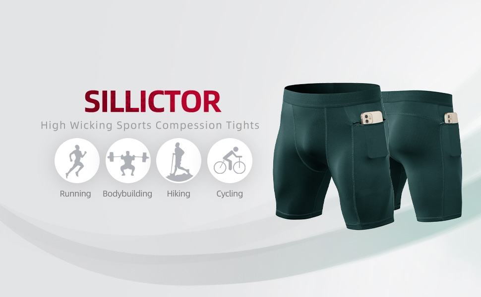 Sillictor Mens Compression Running Shorts with Zip Phone Pocket Anti Chafing Sports Underwear
