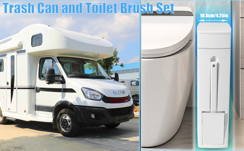 slim bathroom trash can toilet brush set rv accessories holder camper inside garbage bin narrow