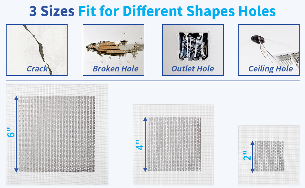 Drywall Repair Kit 10 PCS, 2/4/6 Inch SelfAdhesive Drywall Patch with