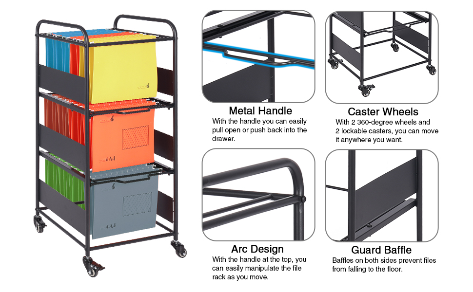 ALAPUR Rolling File Carts with Wheels Hanging Files,3 Tier