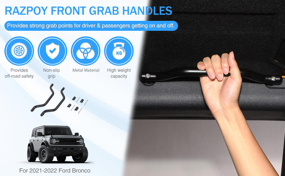 RAZPOY for Bronco Front Grab Handles, Front Steel Grab Bars