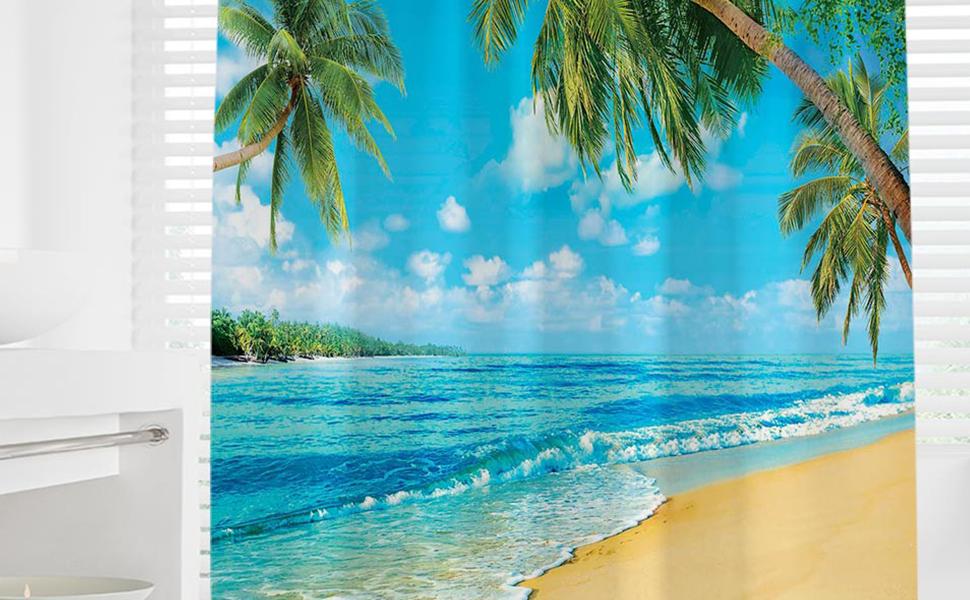 Allenjoy 72x72 inch Summer Tropical Paradise Beach Shower