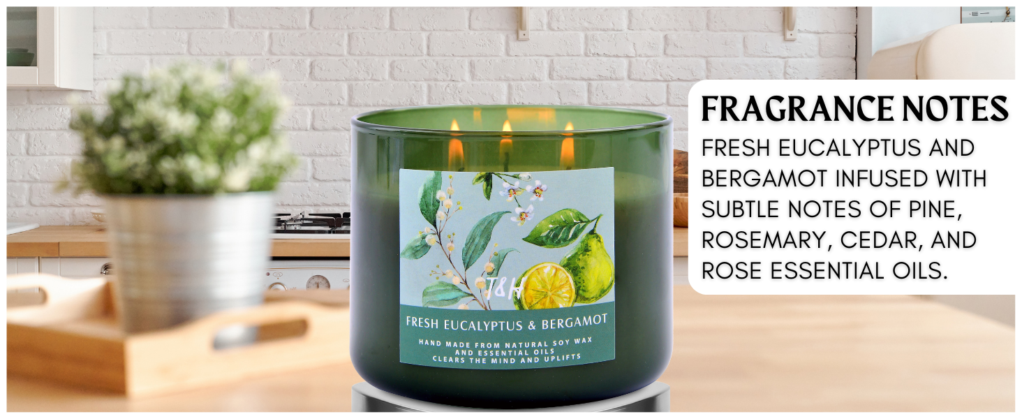 fragrance notes fresh eucalyptus bergamot pine rosemary cedar rose essential oil candle scented soy