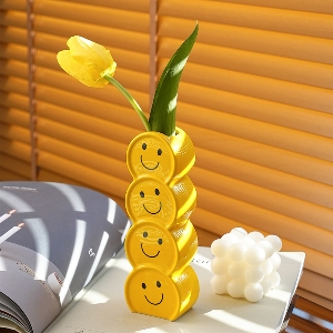 Smile Face Vase Yellow Ceramic Home Decor Vase for flowers and plants 