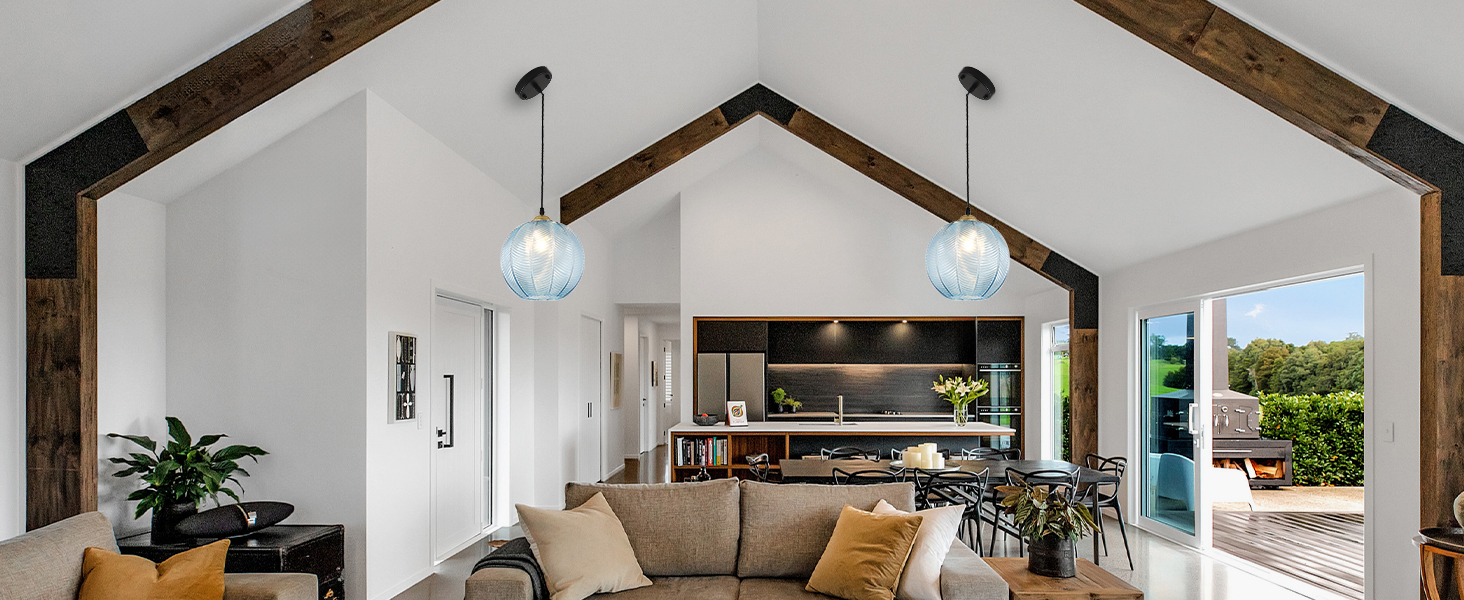 TESTOYS Blue Glass Pendant Light, Single Large Globe Shade Hanging