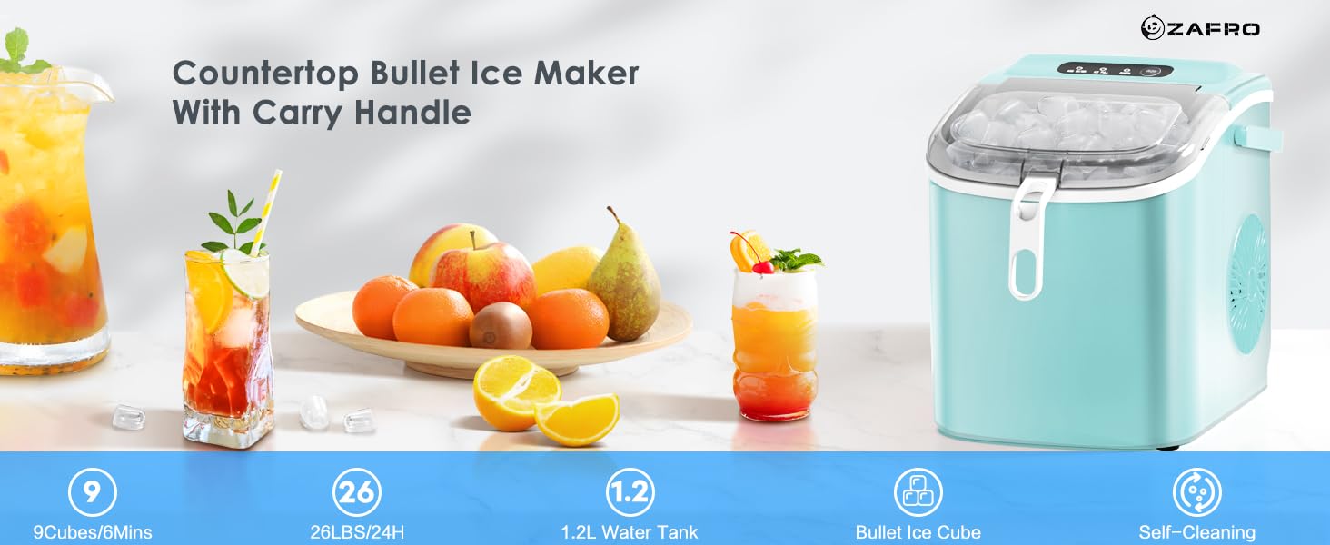 ZAFRO Ice Maker Countertop, Portable Ice Machine with Carry
