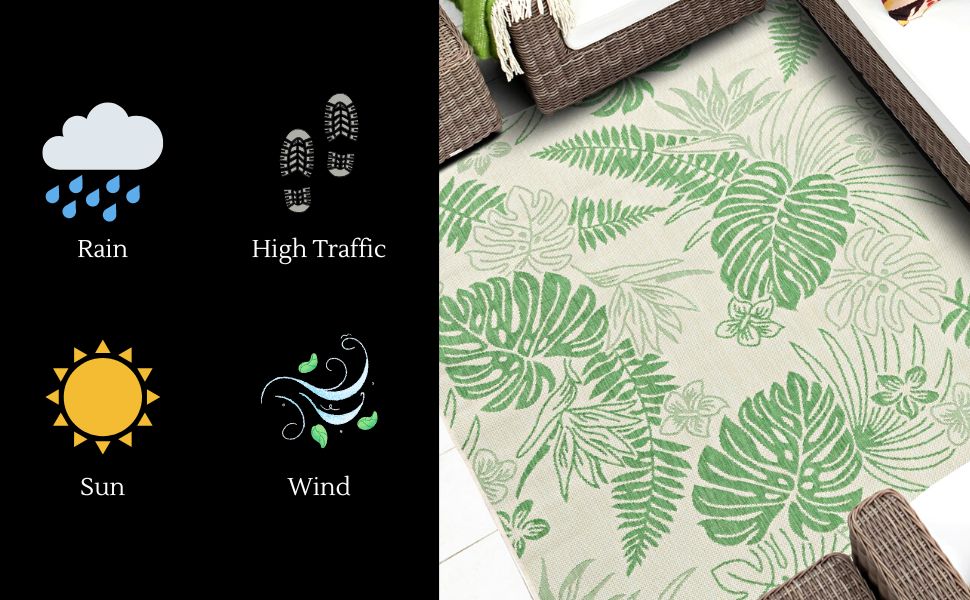 Erbanica Quick Dry Indoor Outdoor Rug for Patio Backyard Deck Balcony Terrace Garden Pool Side