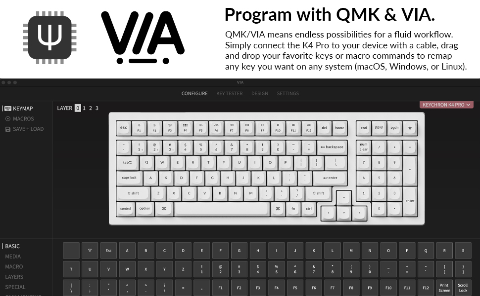 Keychron K4 Pro QMK/VIA Bluetooth Wireless Mechanical Keyboard, 96 Layout Custom