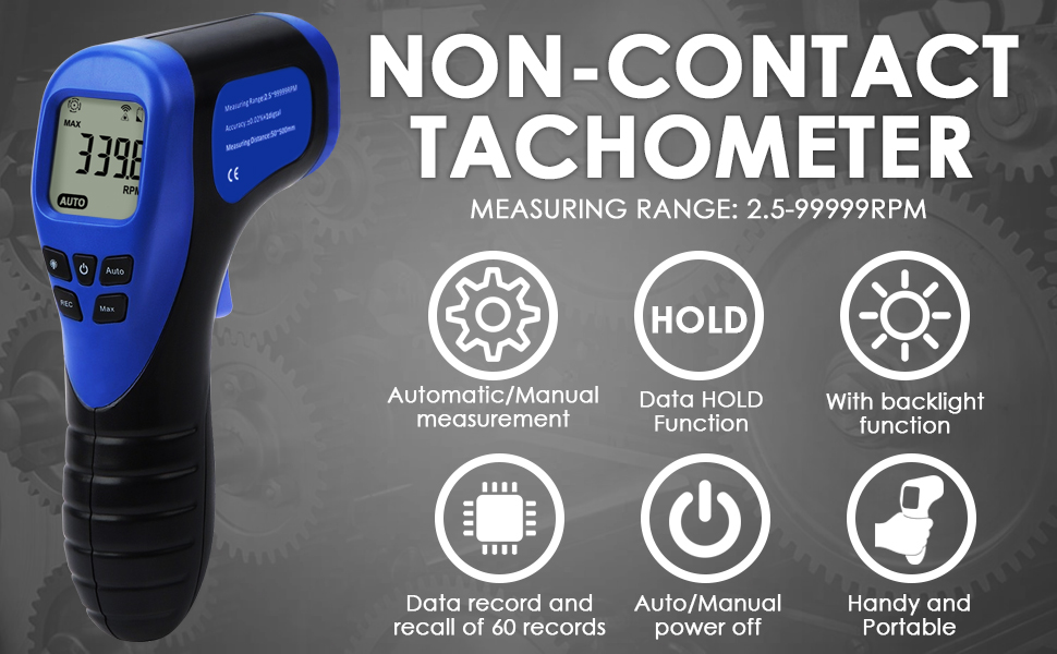 DANOPLUS Digital NonContact Photo Tachometer Laser RPM Meter Gauge