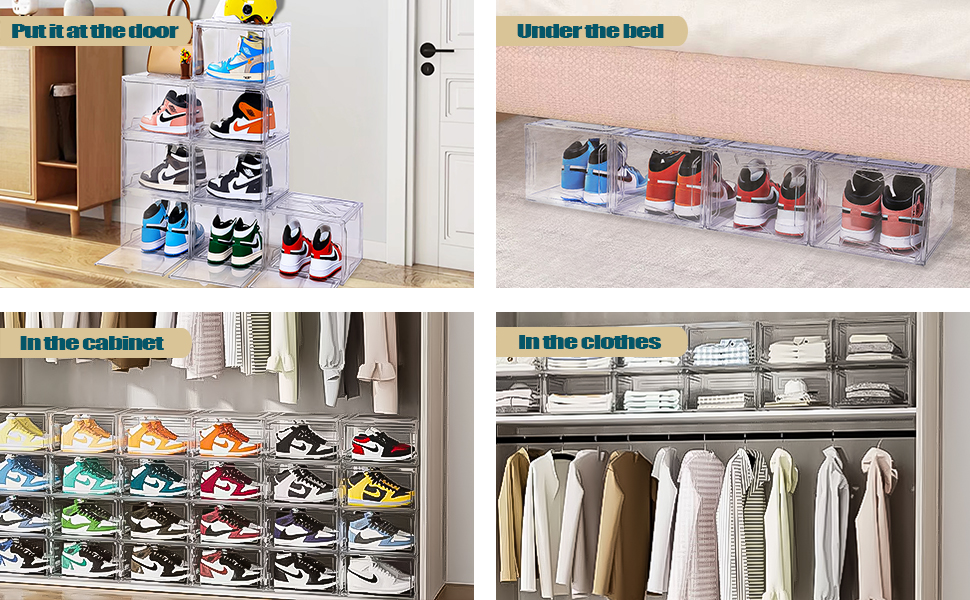 Hipovgioh Shoe Boxes Clear Plastic Stackable,3 Pack of