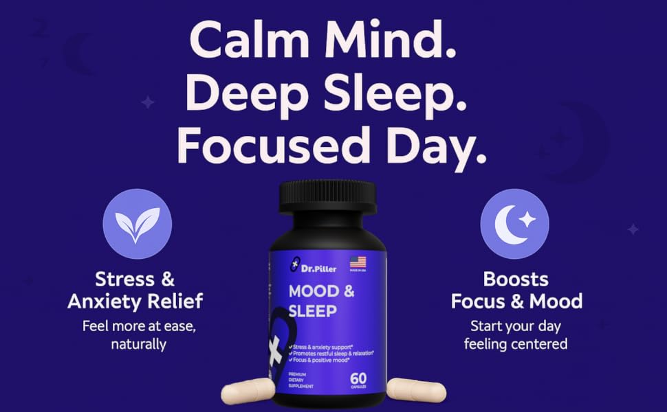 Mood & Sleep supplement for stress relief, deep sleep, better focus, natural and non-habit forming.