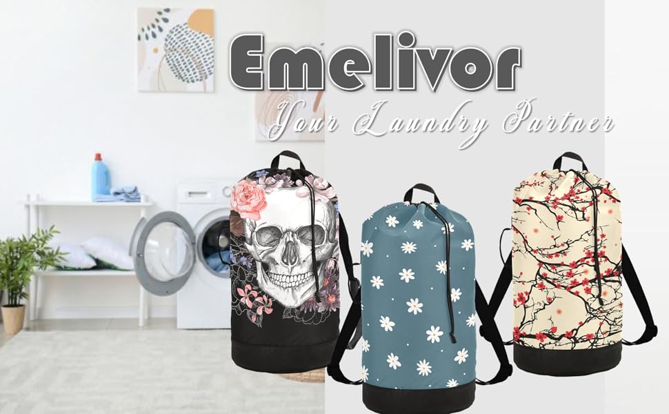 Flower Cute Laundry Bag Backpack with Shoulder Straps Daisy Dirty Clothes Organizer