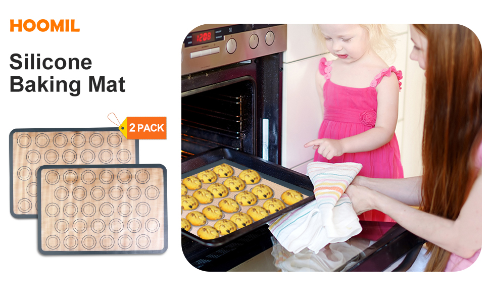 Silicone Baking Mat HOOMIL Set of 2 Reusable Macaroon