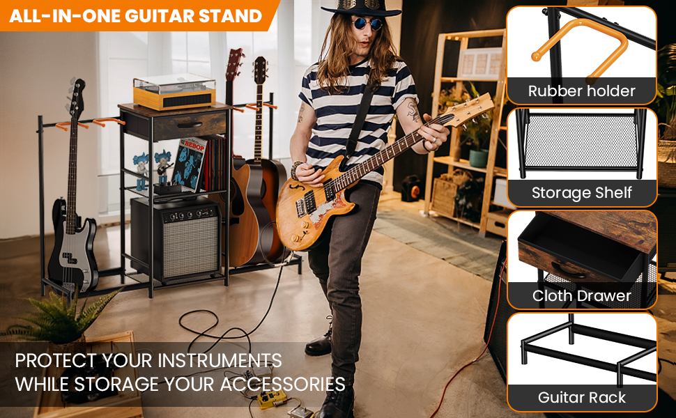 Guitar Stands Floor with 4 Guitar Holders, 3Tier Guitar