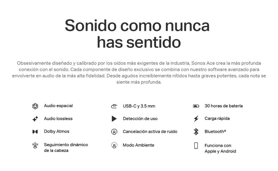 Sonos, Ace, sonido, audio espacial, audio lossless, Dolby Atmos, Audífonos, Audífonos Bluetooth