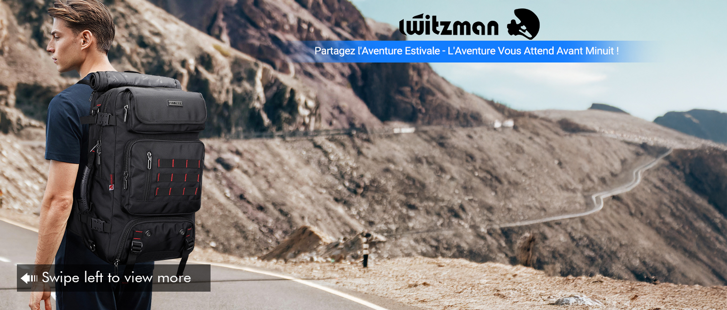 Le texte indique « JillConst ». Série de scènes d'aventure en plein air mettant en scène un équipement photographique monté sur des sangles de sac à dos, montrant le produit sur un terrain accidenté.