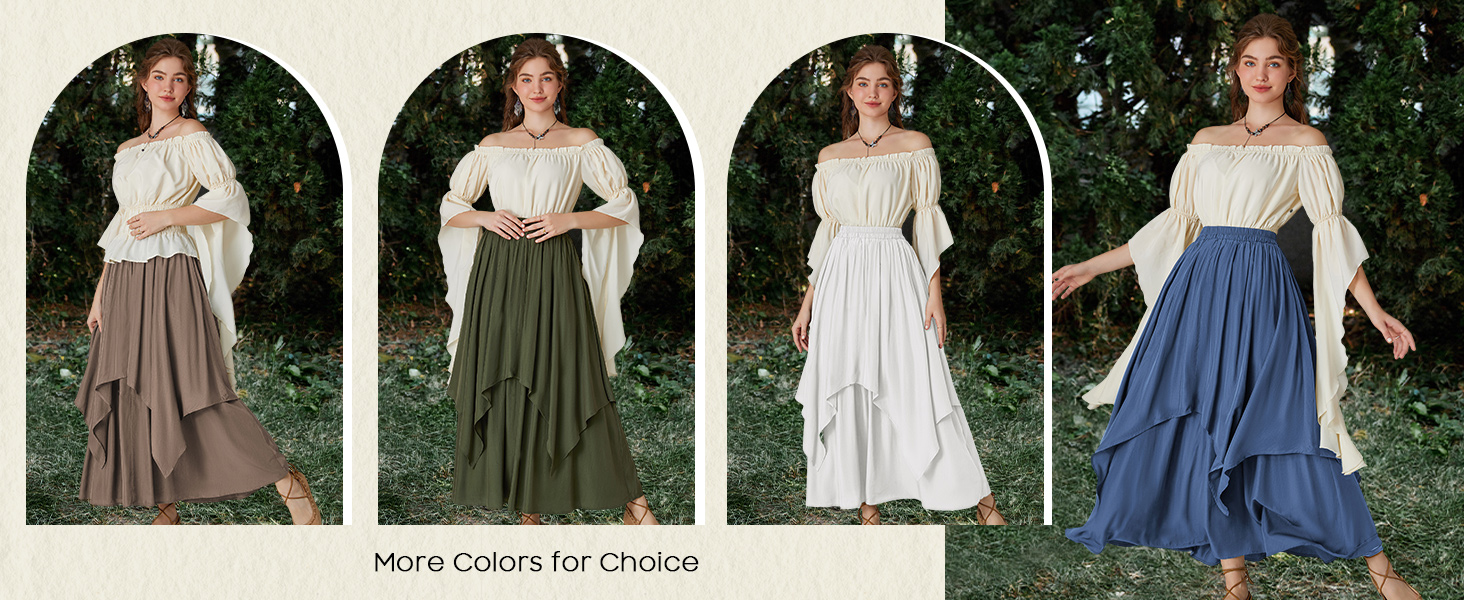 SCARLET DARKNESS Women’s Renaissance Maxi Skirt Elastic High Waist Double Layered Swing Skirt Vintage Pirate Tiered Skirts with Pockets 12 Maxi Skirt