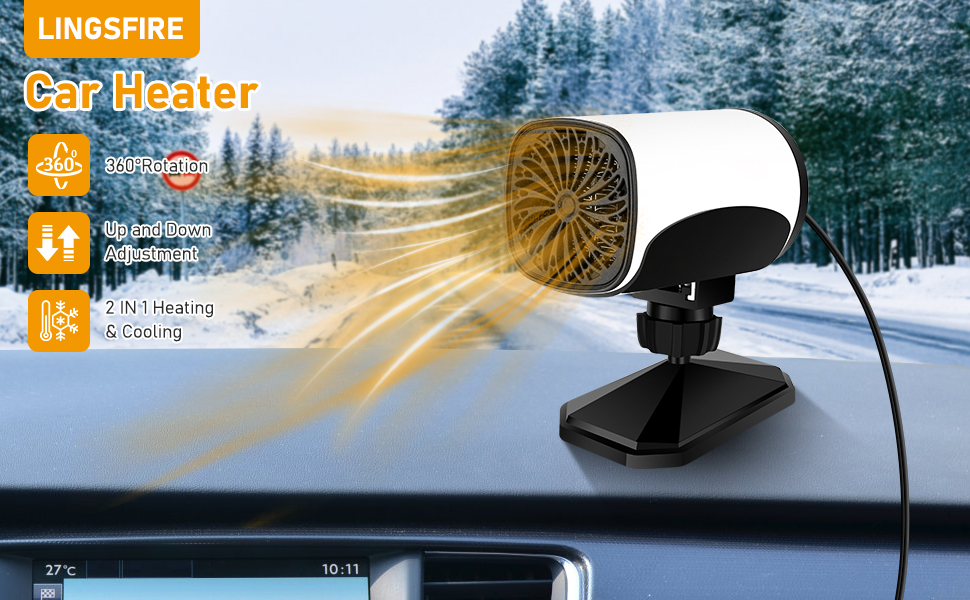 LINGSFIRE Car Heater, 12V 150W Portable Heater for Car, Heating