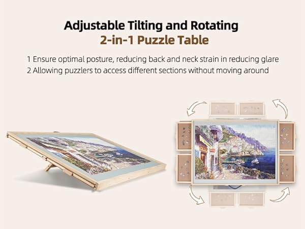 Adjustable tilting and Rotating puzzle table