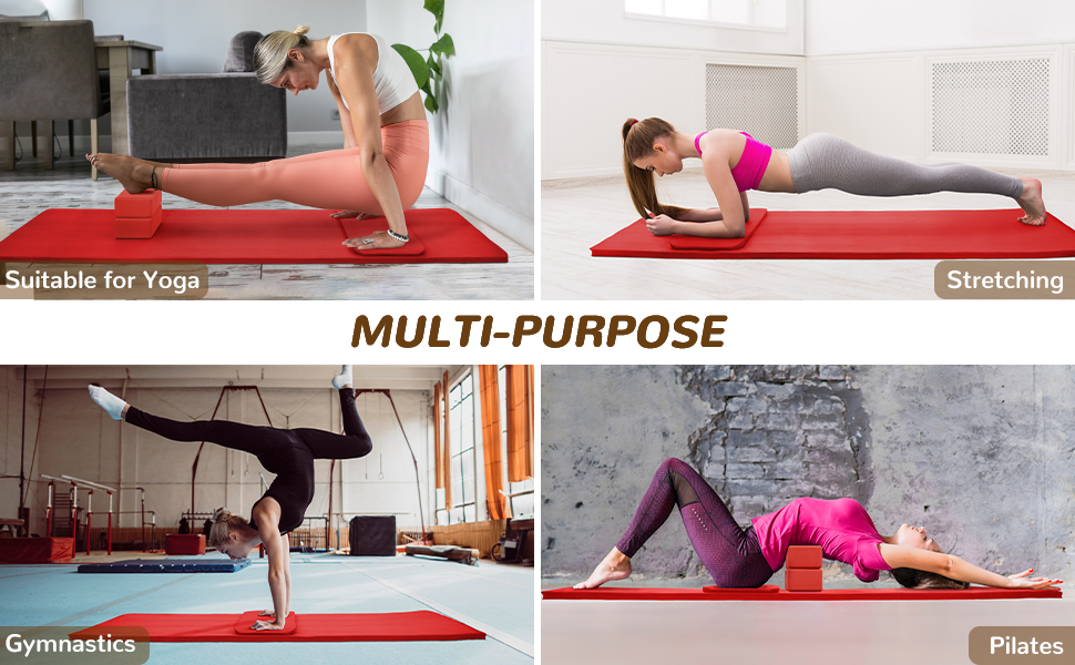 BalanceFrom 1-Inch Extra Thick Anti-Tear Exercise Yoga Mat with Carrying Strap, Yoga Blocks Knee Pad