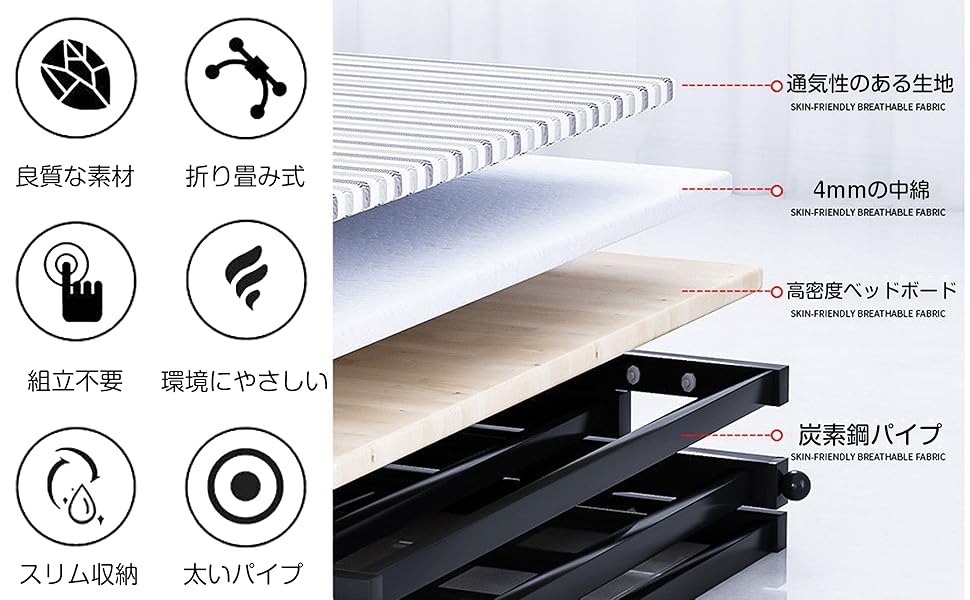 Amazon｜Fuyutu ベッドフレーム シングル 幅70cm 折り畳みベッド