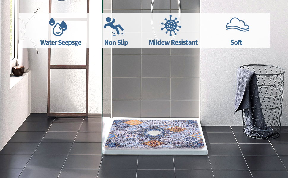 HOMBYS Square Shower Mat Non Slip 24x24 in,Shower Mat with
