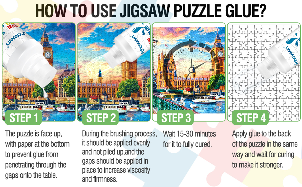 Jigsaw Puzzle Glue Clear,Updated Jigsaw Puzzle Glue with New Sponge Head,Non Toxic and Fast Drying,Easy to Use Adhesive for Preserving Puzzle Art Enrich Your Puzzle Experience,120ml X 2 23 Updated Jigsaw Puzzle Glue with New Sponge Head