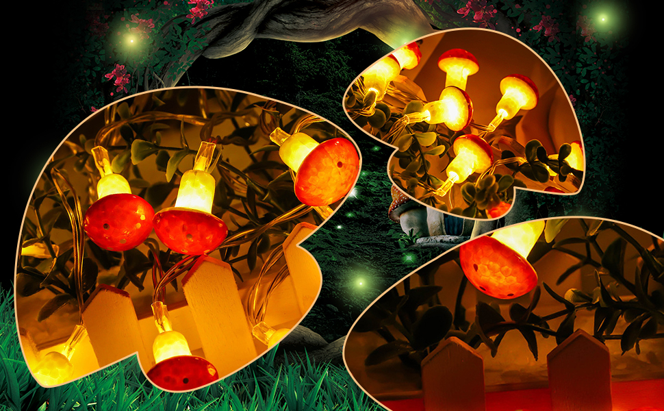 ONEVER 2M 20LED Mushroom String Light Lamp with Battery Box Princess