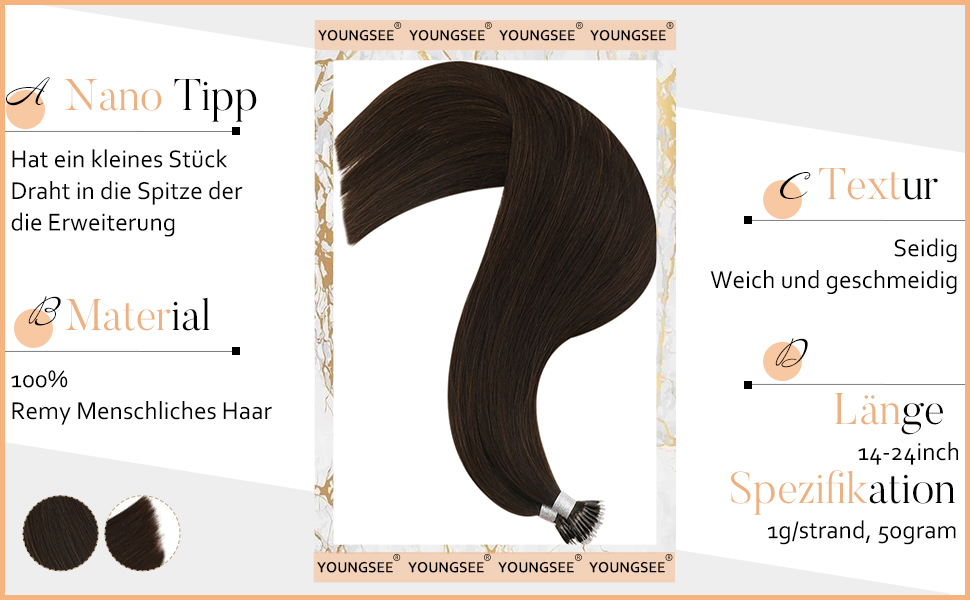 YoungSee NanoRing Extensions, Dark Brown NanoRing Hair Extensions