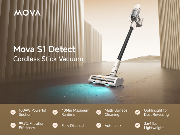 Mova S1 Detect Cordless Vacuum Cleaner, 4-in-1 Stick Vacuum
