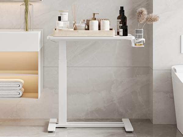 mobile standing desk overbed table IN THE BATHROOM