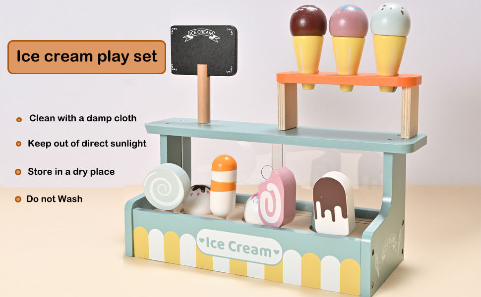 Ice Cream Shop Pretend Play Toy Set, Donmills Wooden Ice Cream Set, Ice