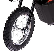 moto électrique noire razor mx125 isolée sur fond blanc avec pneus de 12 pouces