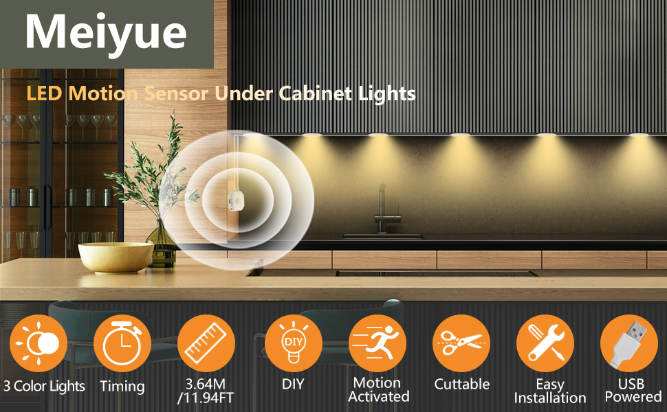 Meiyue Motion Sensor LED Under Light for Kitchen, 6Puck 3