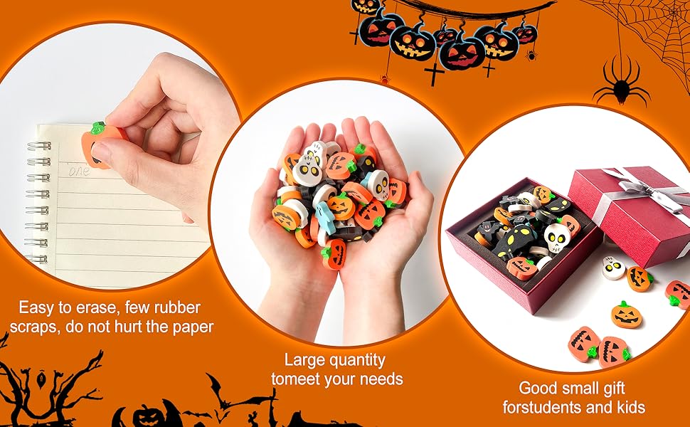 Kleeblatt Halloween Erasers for Kids Bulk 90pcs, 6 Styles Mini Fun Halloween Treats