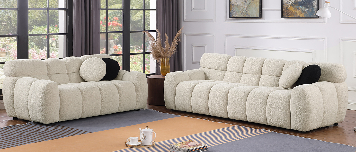 Wrofly 2 Piece Boucle Sofa Sofa Set, Comfy Tufted